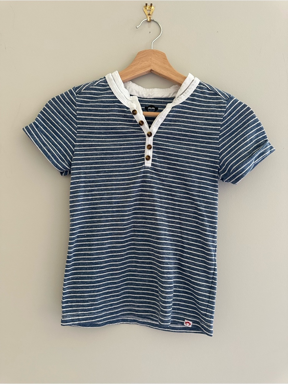 Appaman Boys Striped Short Sleeve Henley Shirt, Size 8, Blue/White